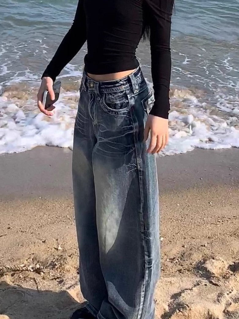 R&B | Hop Gewaschene Distressed Hoher Taille Baggy Jeans
