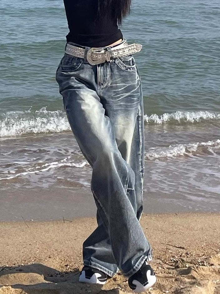 R&B | Hop Gewaschene Distressed Hoher Taille Baggy Jeans