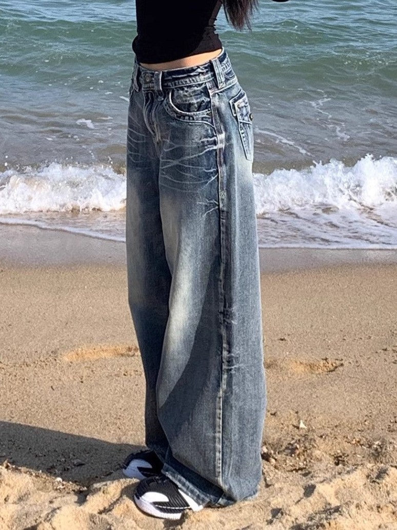 R&B | Hop Gewaschene Distressed Hoher Taille Baggy Jeans