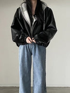 R&B | Schwarze Jacke mit Kordelzug und Kragen