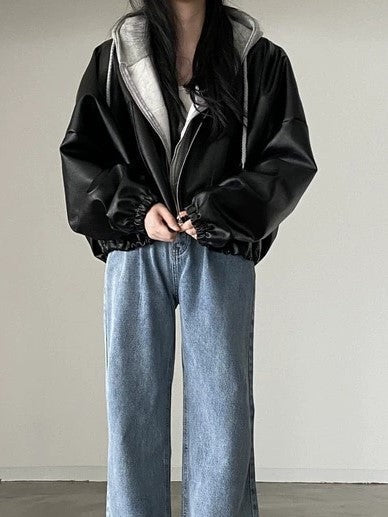 R&B | Schwarze Jacke mit Kordelzug und Kragen