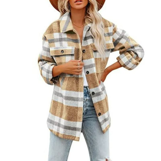 R&B | Übergröße Damen Wolljacke mit Karomuster und Taschen