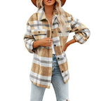 R&B | Übergröße Damen Wolljacke mit Karomuster und Taschen