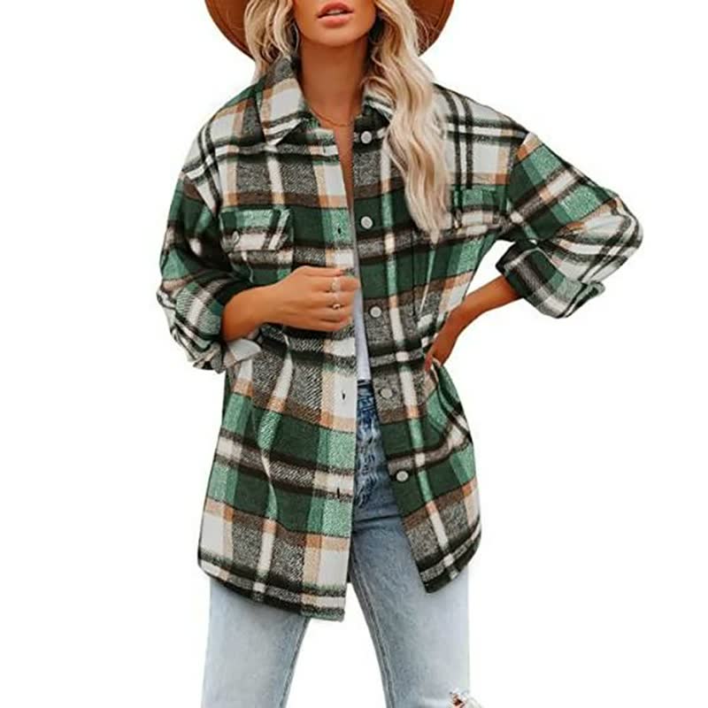 R&B | Übergröße Damen Wolljacke mit Karomuster und Taschen