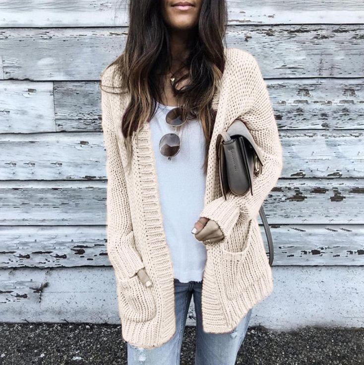 R&B | Strickjacke Gestrickt Offene Vorderseite Entspannt Passform mit Taschen