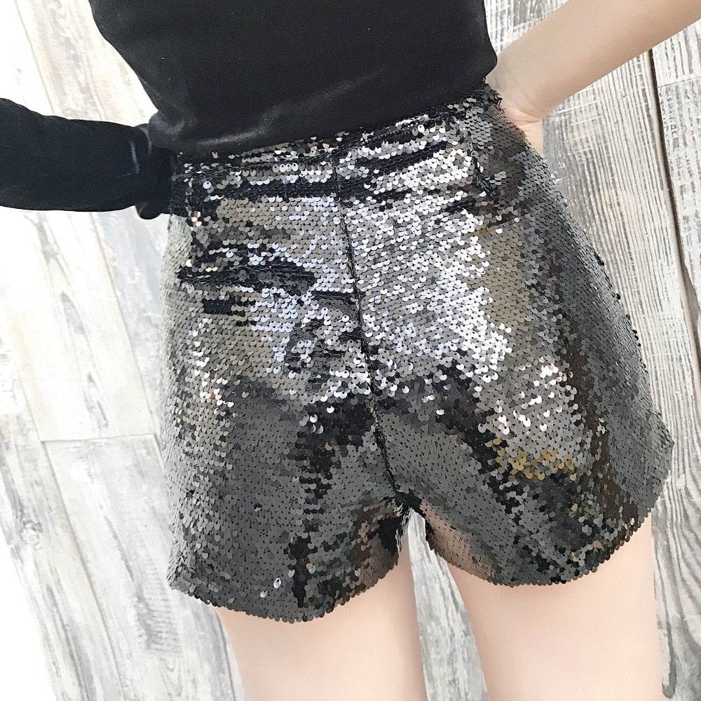 R&B | Pailletten Shorts Hohe Taille Oring Reißverschluss Front Bodycon