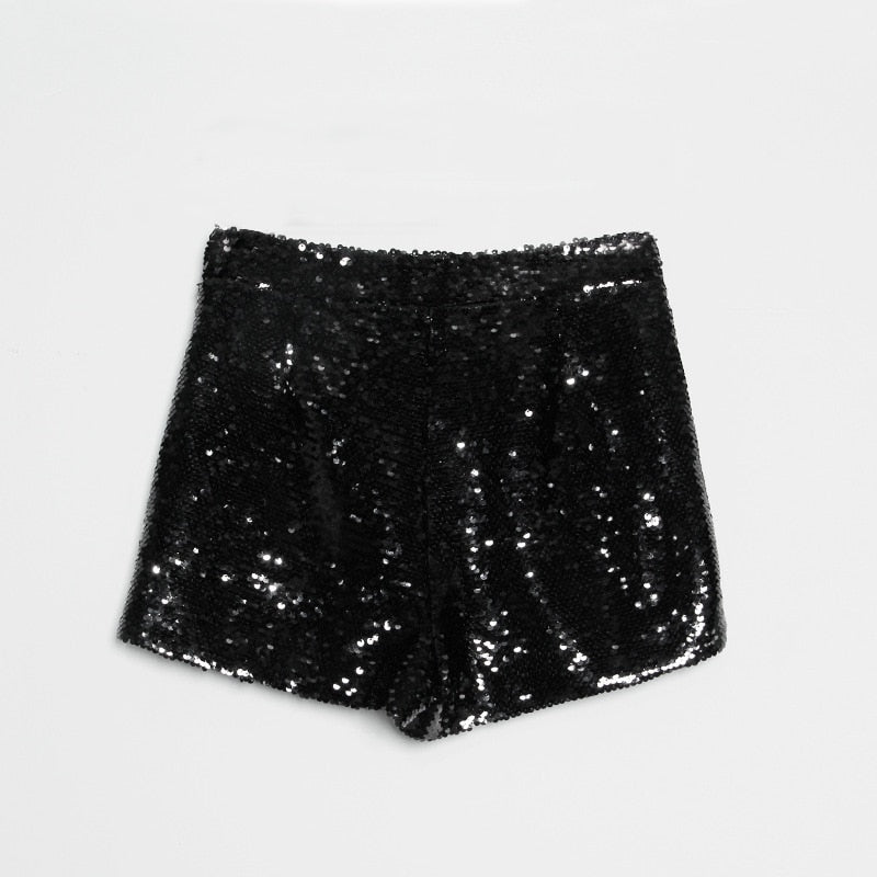 R&B | Pailletten Shorts Hohe Taille Oring Reißverschluss Front Bodycon