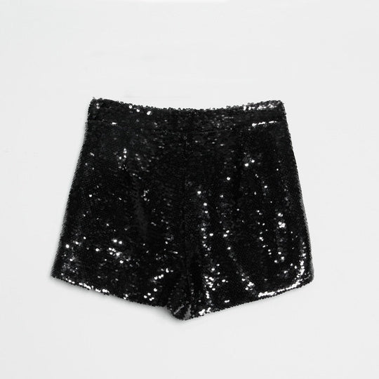 R&B | Pailletten Shorts Hohe Taille Oring Reißverschluss Front Bodycon