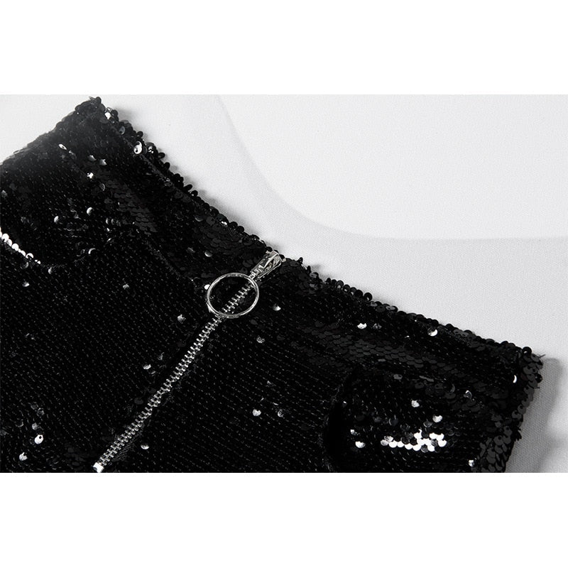 R&B | Pailletten Shorts Hohe Taille Oring Reißverschluss Front Bodycon