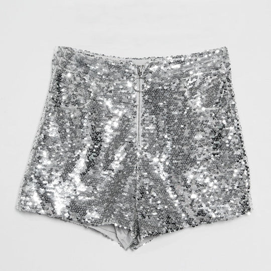 R&B | Pailletten Shorts Hohe Taille Oring Reißverschluss Front Bodycon