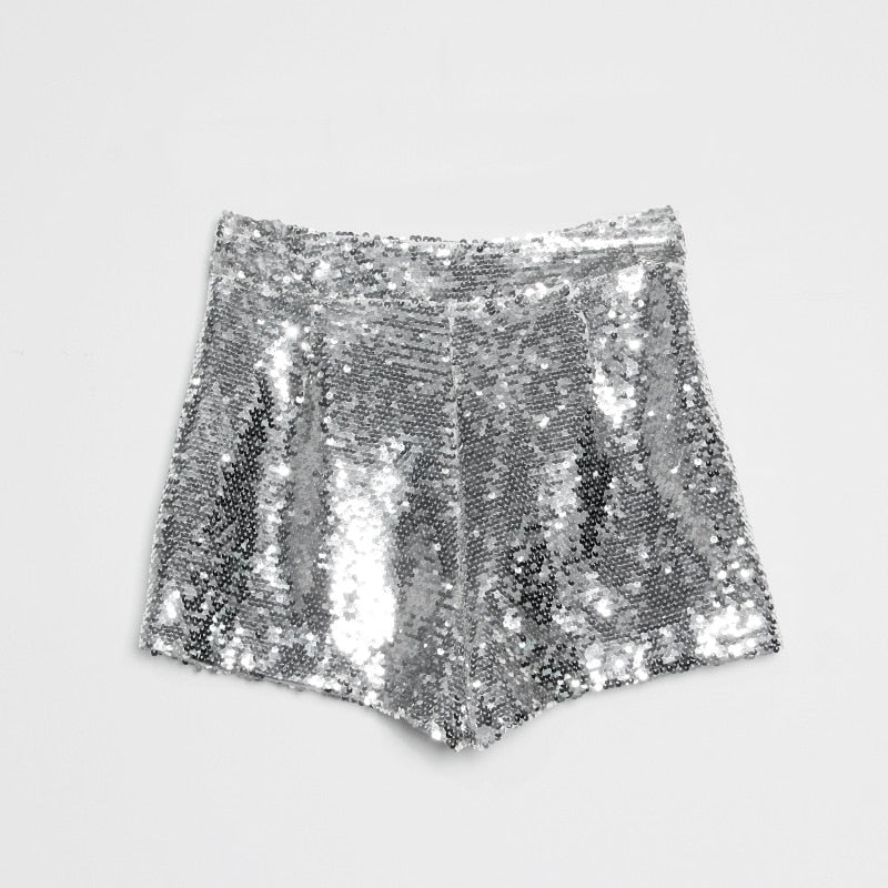 R&B | Pailletten Shorts Hohe Taille Oring Reißverschluss Front Bodycon
