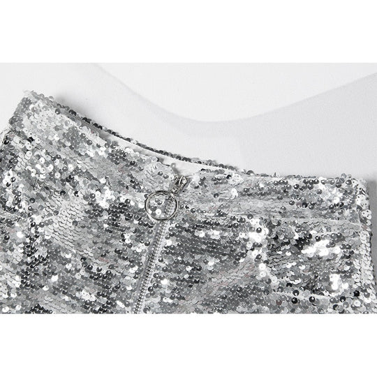 R&B | Pailletten Shorts Hohe Taille Oring Reißverschluss Front Bodycon