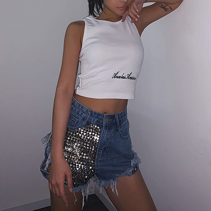 R&B | Rivet Denim Shorts Aushöhlen