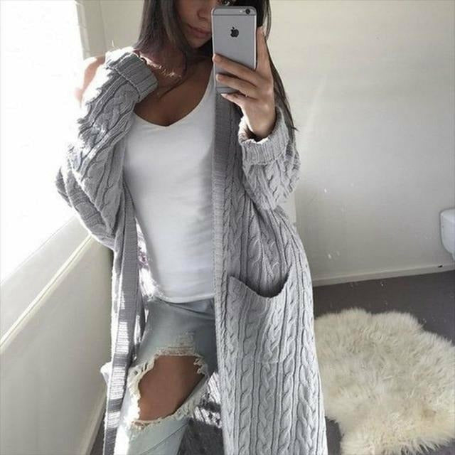 R&B | Warme Lange Strickjacke
