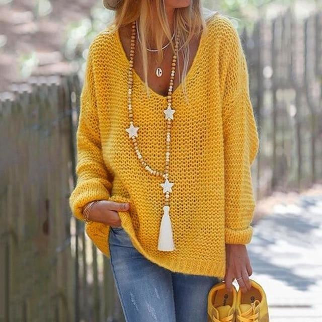 R&B | Pullover - Damen Frühling Freizeit V-Ausschnitt Strickpullover