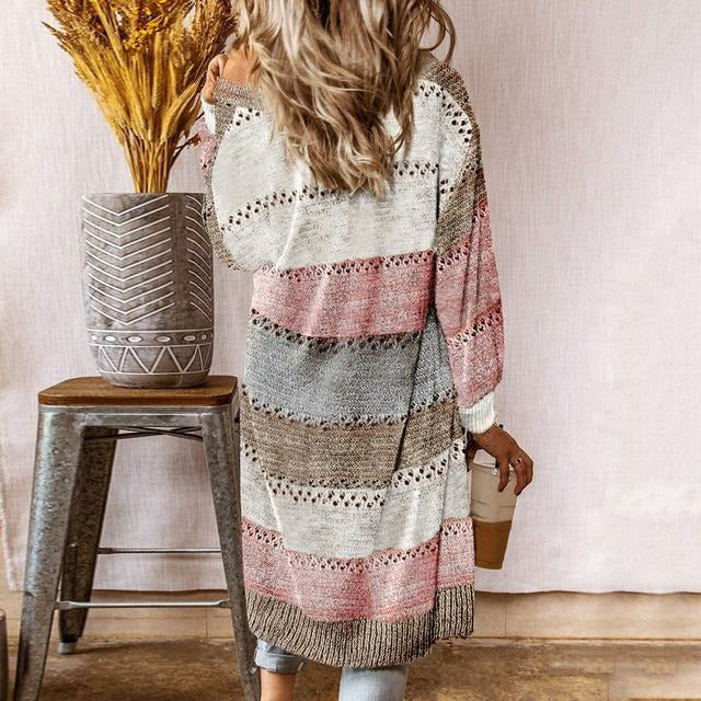 R&B | Strickjacke - Damen Herbst Lange Gestreifte Strickjacke