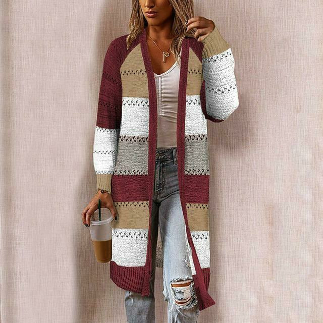 R&B | Strickjacke - Damen Herbst Lange Gestreifte Strickjacke
