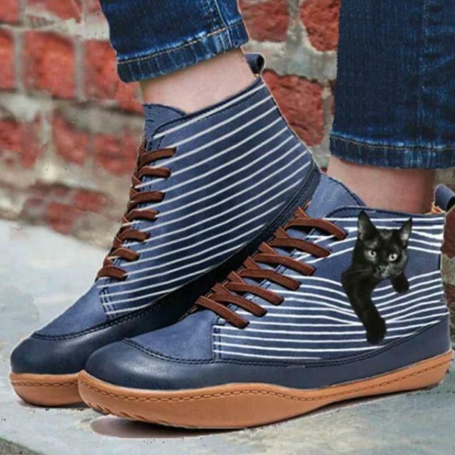 Flache Stiefeletten mit Katzenmuster R&B