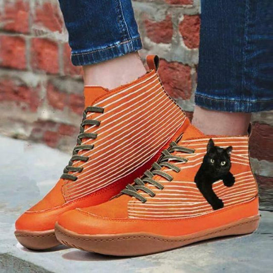 Flache Stiefeletten mit Katzenmuster R&B