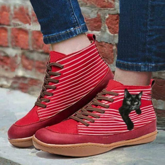 Flache Stiefeletten mit Katzenmuster R&B