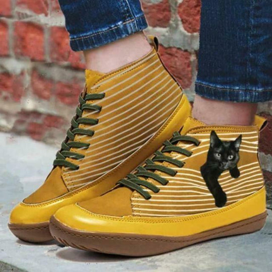 Flache Stiefeletten mit Katzenmuster R&B
