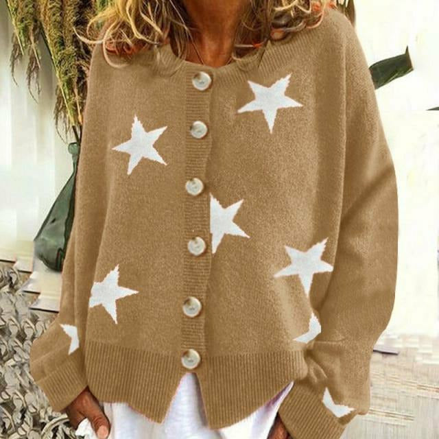 R&B | Cardigan mit Sternmuster Rundhals Weit und Bequem
