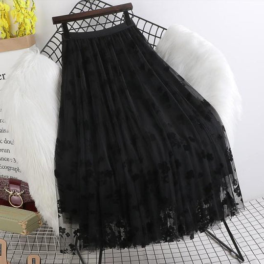 R&B | Eleganter Maxirock Aus Mesh mit Blumenmuster