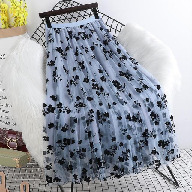 R&B | Eleganter Maxirock Aus Mesh mit Blumenmuster