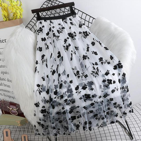 R&B | Eleganter Maxirock Aus Mesh mit Blumenmuster
