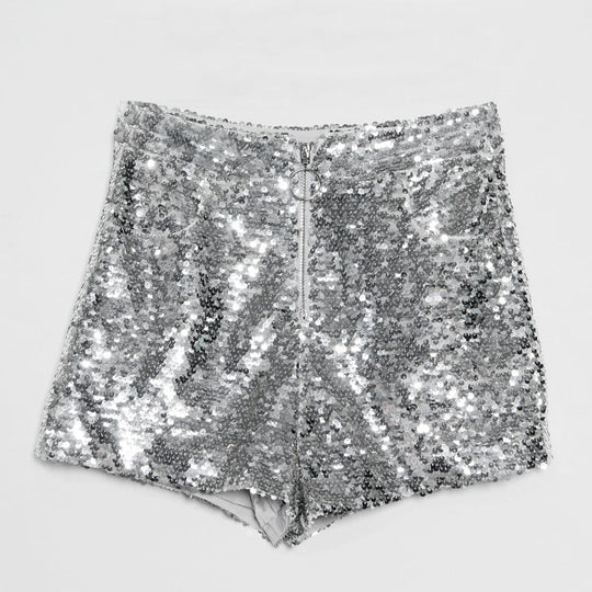 R&B | Pailletten Shorts Hohe Taille Oring Reißverschluss Front Bodycon