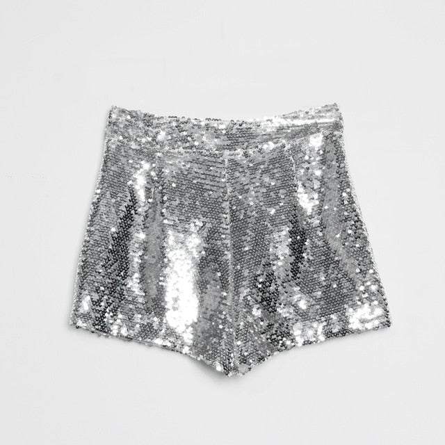 R&B | Pailletten Shorts Hohe Taille Oring Reißverschluss Front Bodycon