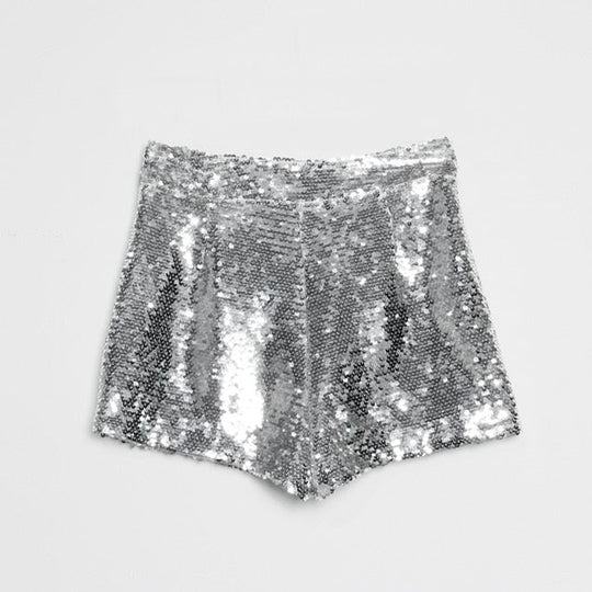 R&B | Pailletten Shorts Hohe Taille Oring Reißverschluss Front Bodycon