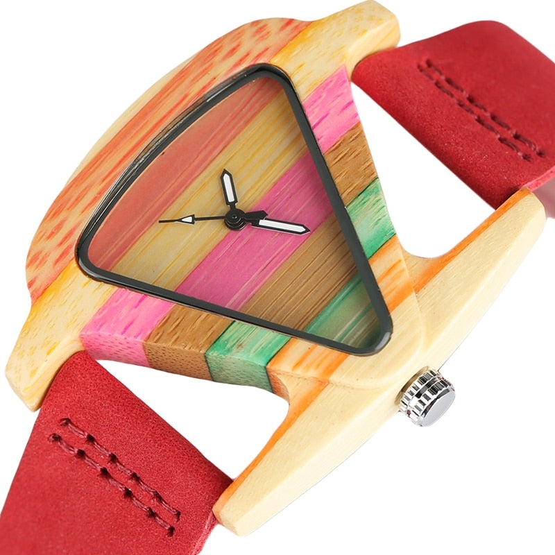 R&B | Farbige Dreieck Bamboo Wood Uhr