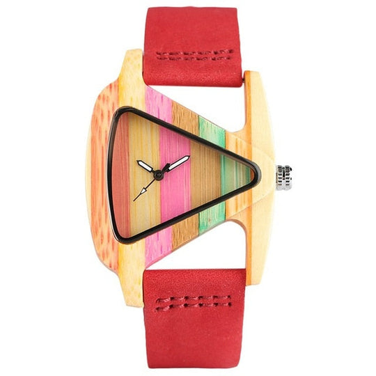 R&B | Farbige Dreieck Bamboo Wood Uhr