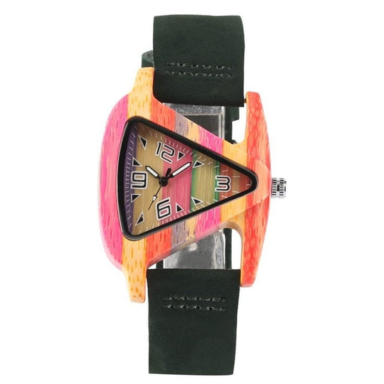 R&B | Farbige Dreieck Bamboo Wood Uhr