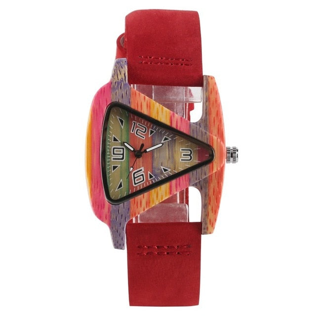 R&B | Farbige Dreieck Bamboo Wood Uhr