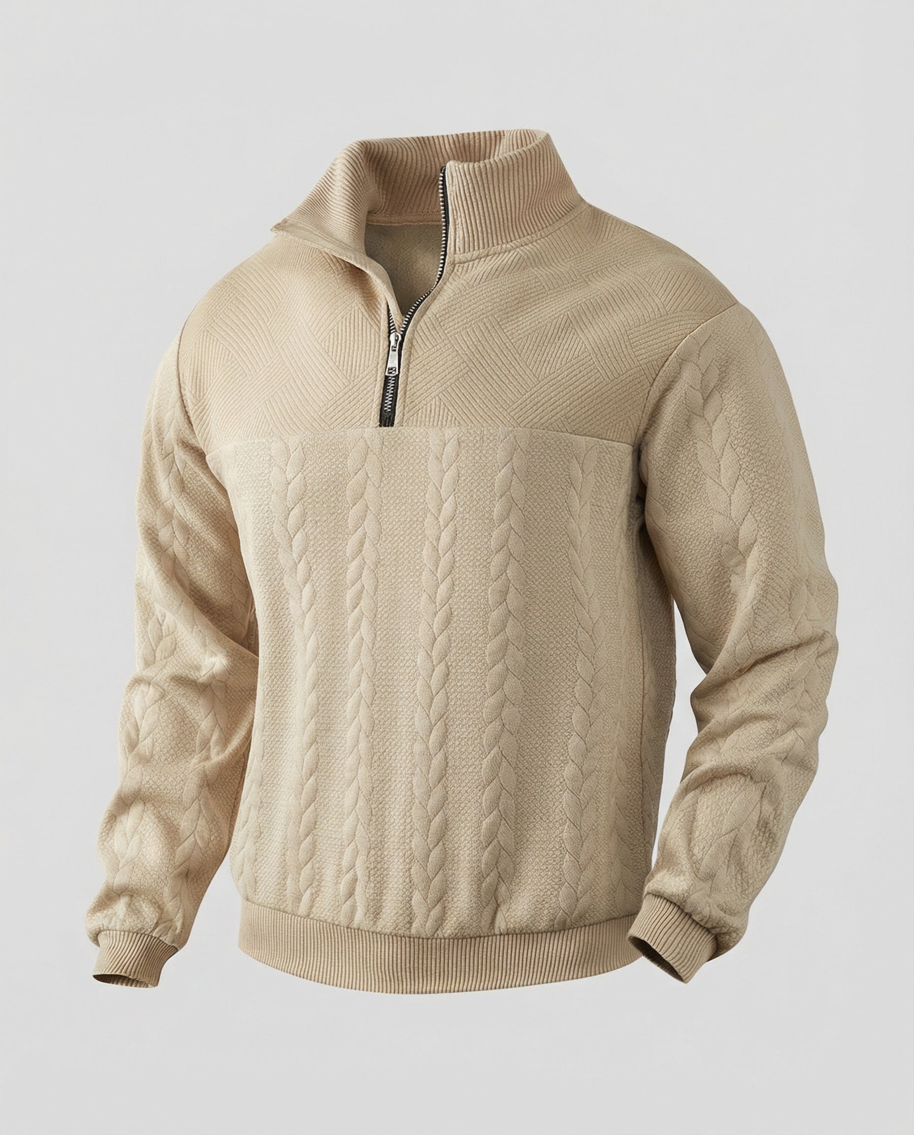 Herren Strickpullover mit hohem Kragen und modernem Reißverschluss R&B