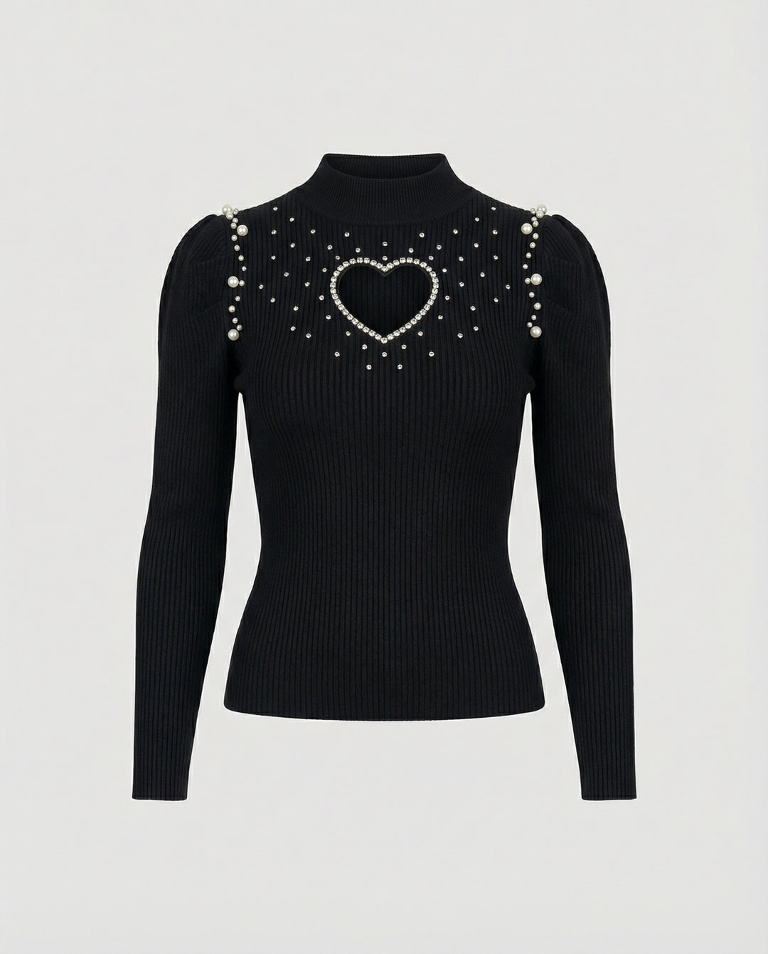 Damen Pullover mit herzförmigem Ausschnitt und glitzernden Details R&B