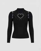 Damen Pullover mit herzförmigem Ausschnitt und glitzernden Details R&B