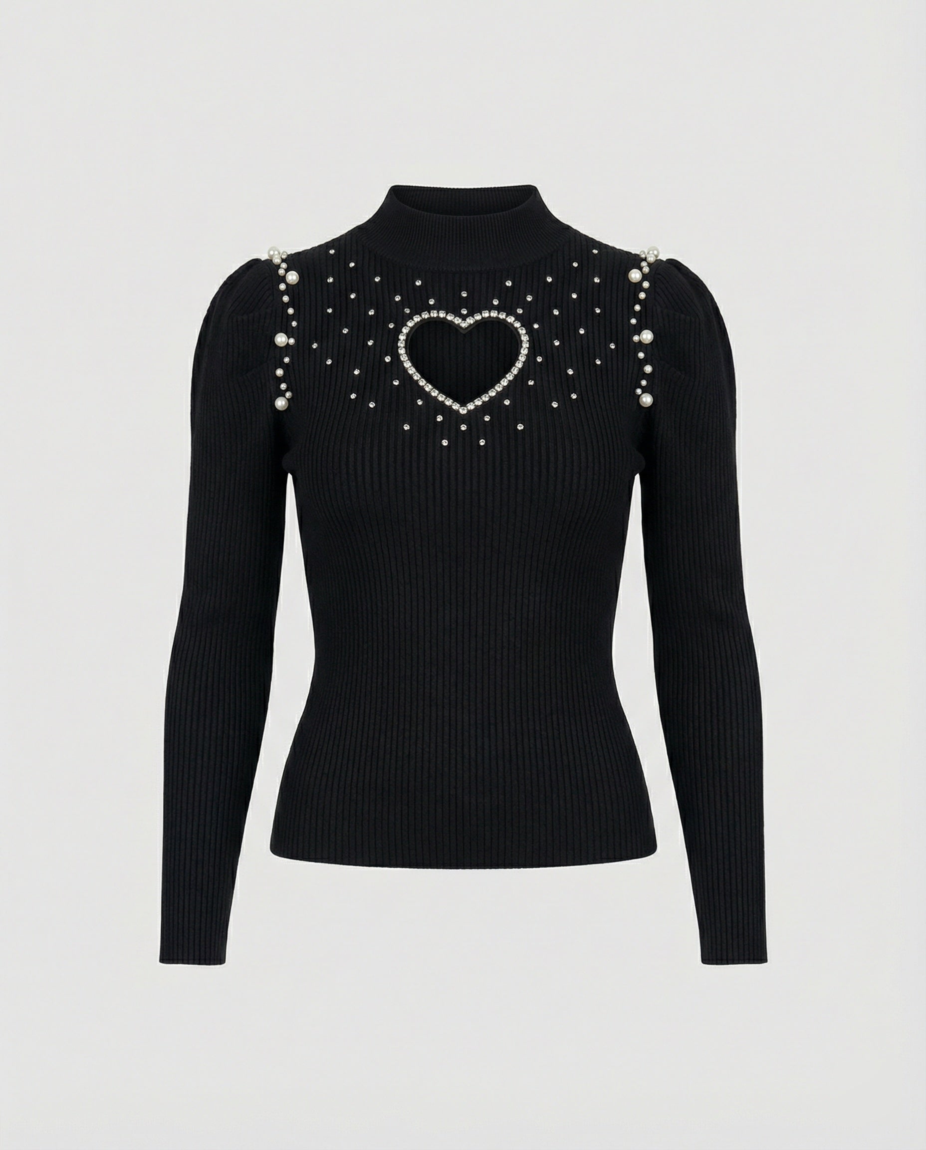 Damen Pullover mit herzförmigem Ausschnitt und glitzernden Details R&B