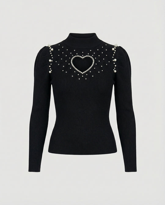 Damen Pullover mit herzförmigem Ausschnitt und glitzernden Details R&B