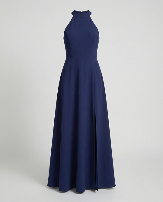 Damen Elegantes Maxikleid mit Seitenschlitzen und hochgeschlossenem Ausschnitt R&B
