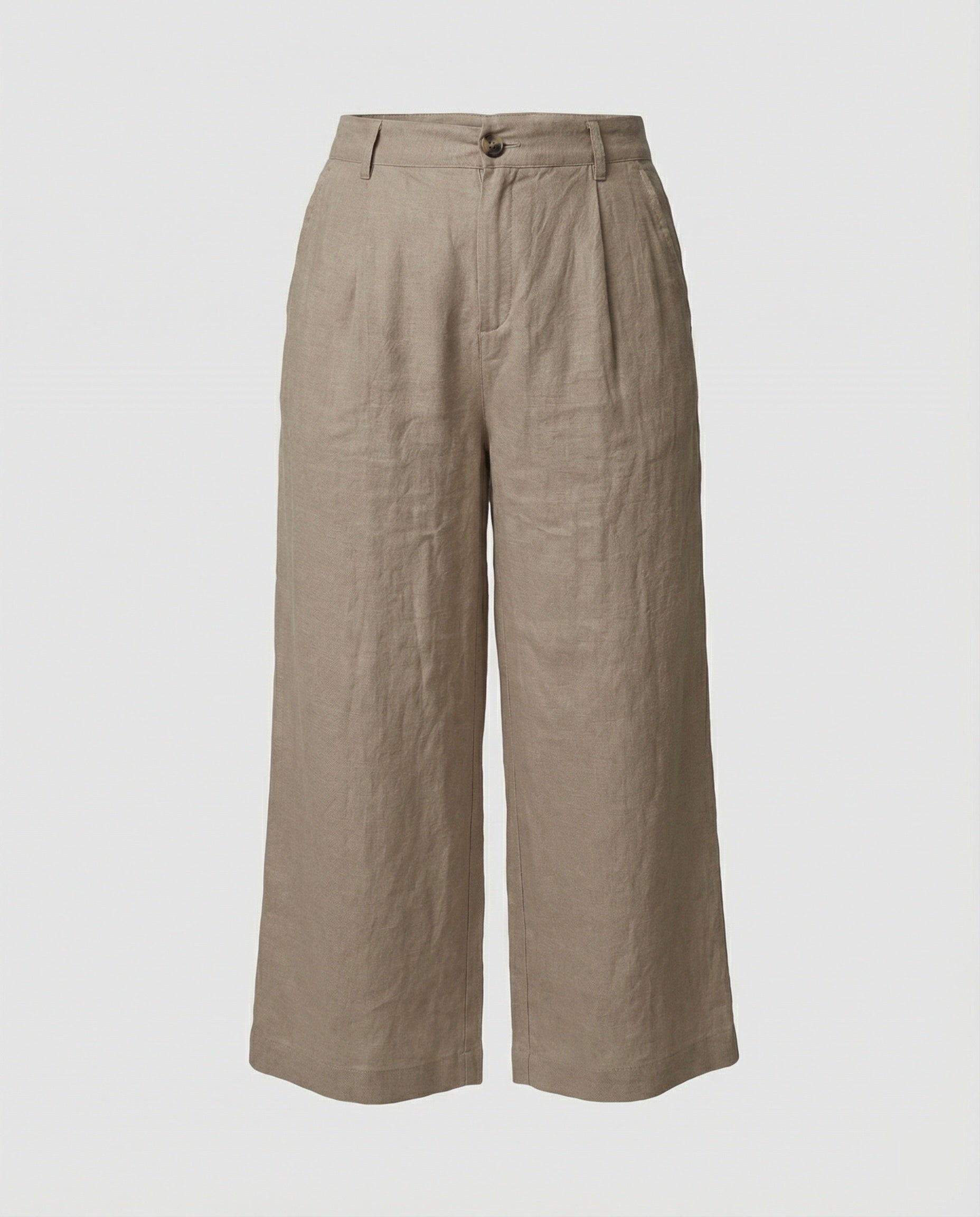 Damen Weite Leinen Stoffhose mit Gummibund und Taschen