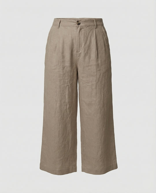 Damen Weite Leinen Stoffhose mit Gummibund und Taschen