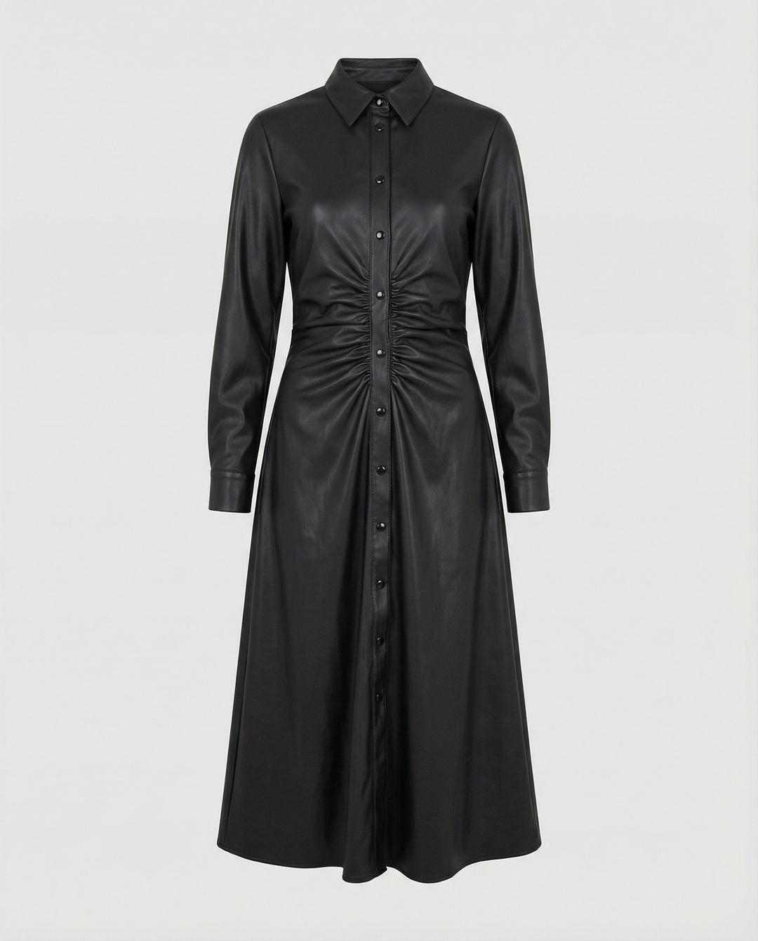 Damen Kunstleder Hemdkleid Tailliert