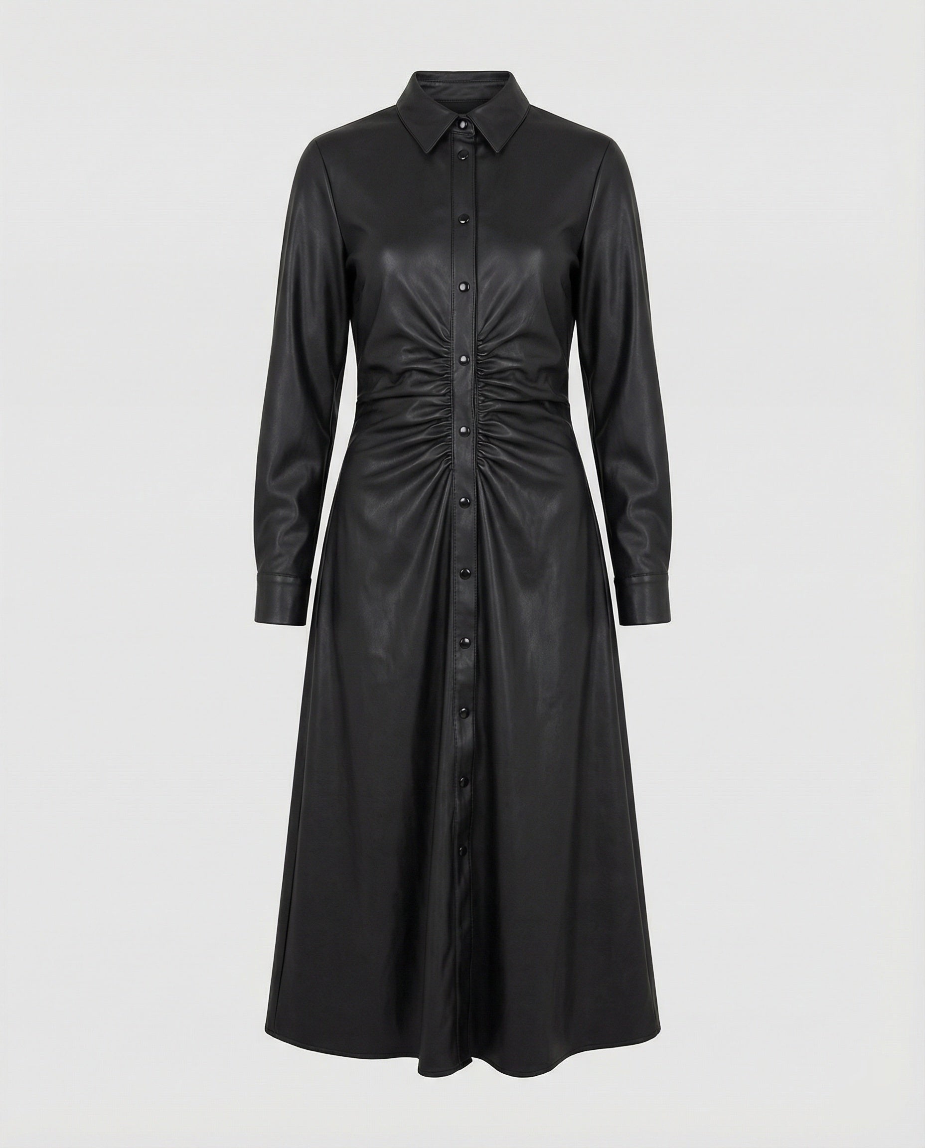 Damen Kunstleder Hemdkleid Tailliert