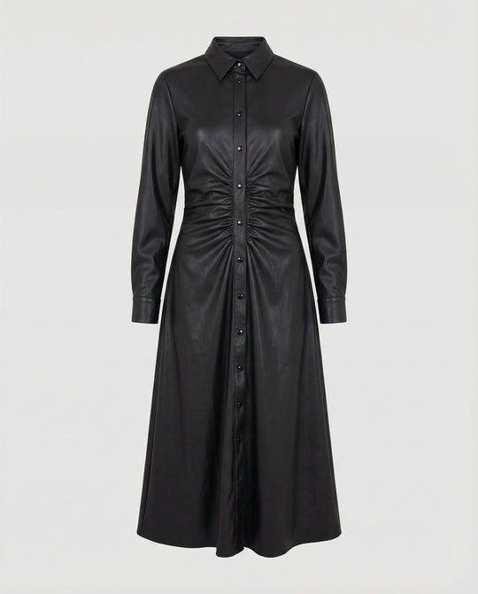 Damen Kunstleder Hemdkleid Tailliert