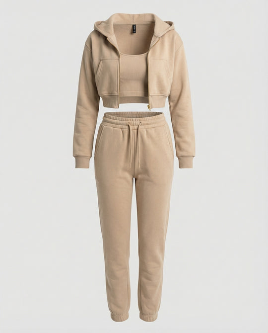Jogginganzug Damen Lounge-Set mit Cropped Hoodie