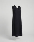 Damen Midi Kleid ärmellos mit V-Ausschnitt – Schwarz A-Linie
