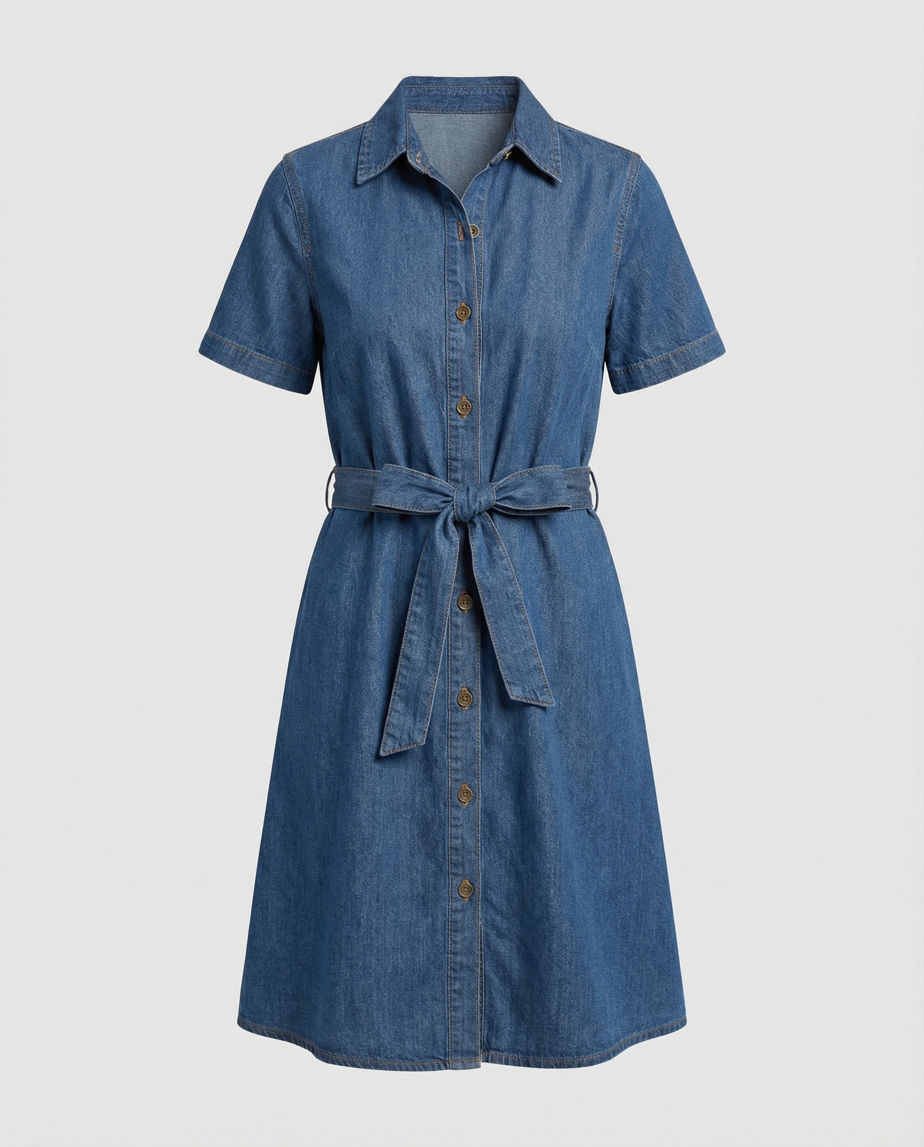 Damen Jeanskleid Midi V-Ausschnitt